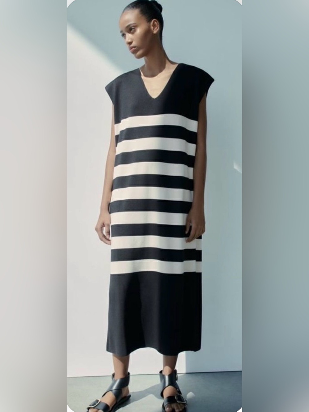 Zara Striped V-Neck Black and White Knit Dress